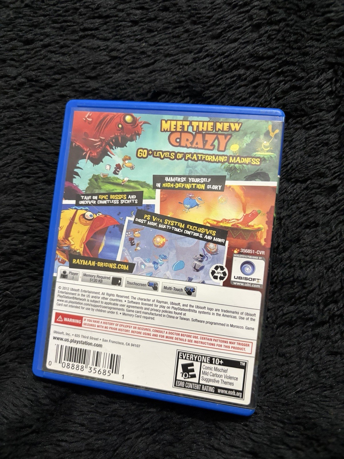Ubisoft Rayman Origins PS Vita NTSC-U/C E10+ 2012 Case & Cartridge