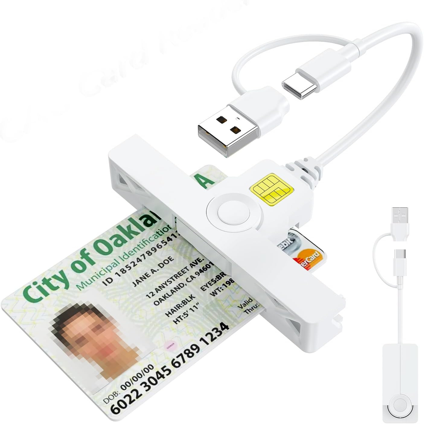 CAC Reader 2 in 1 Type C Dual Connector, DOD USB Common Access CAC Card