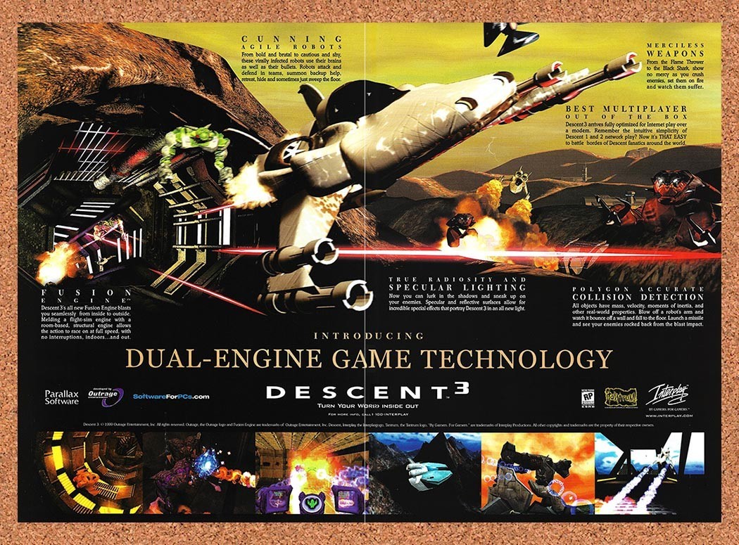 Descent 3 PC Original 1998 Foldout Poster 10.5″ x 15″