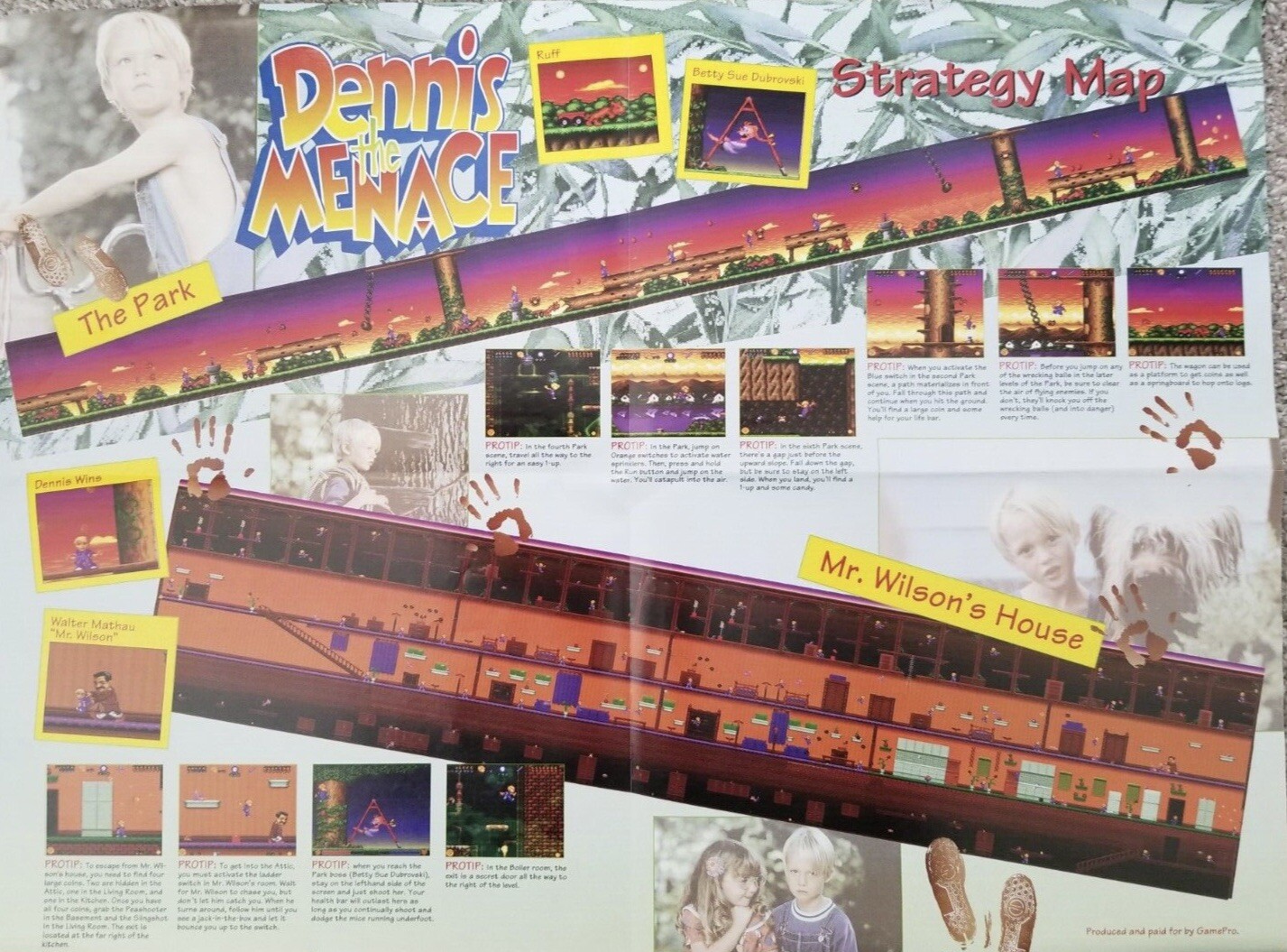 Dennis the Menace Super Nintendo Promo Poster: 2 Sided w/House Map! 1993 GamePro