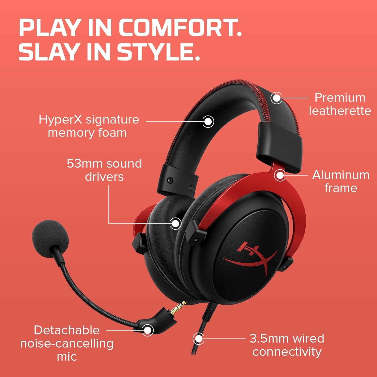 HyperX Cloud II Wired Gaming Headset Black/Red w/ Memory Foam & Leatherette READ