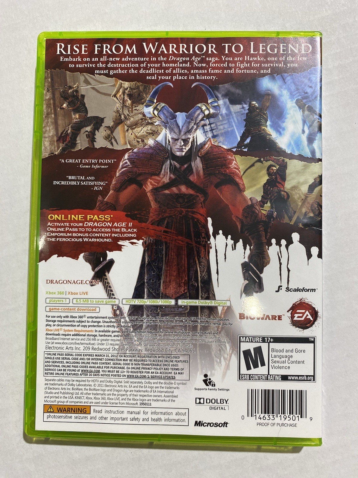 Dragon Age 2 Xbox 360 Complete – 1 Year Warranty EX Cond