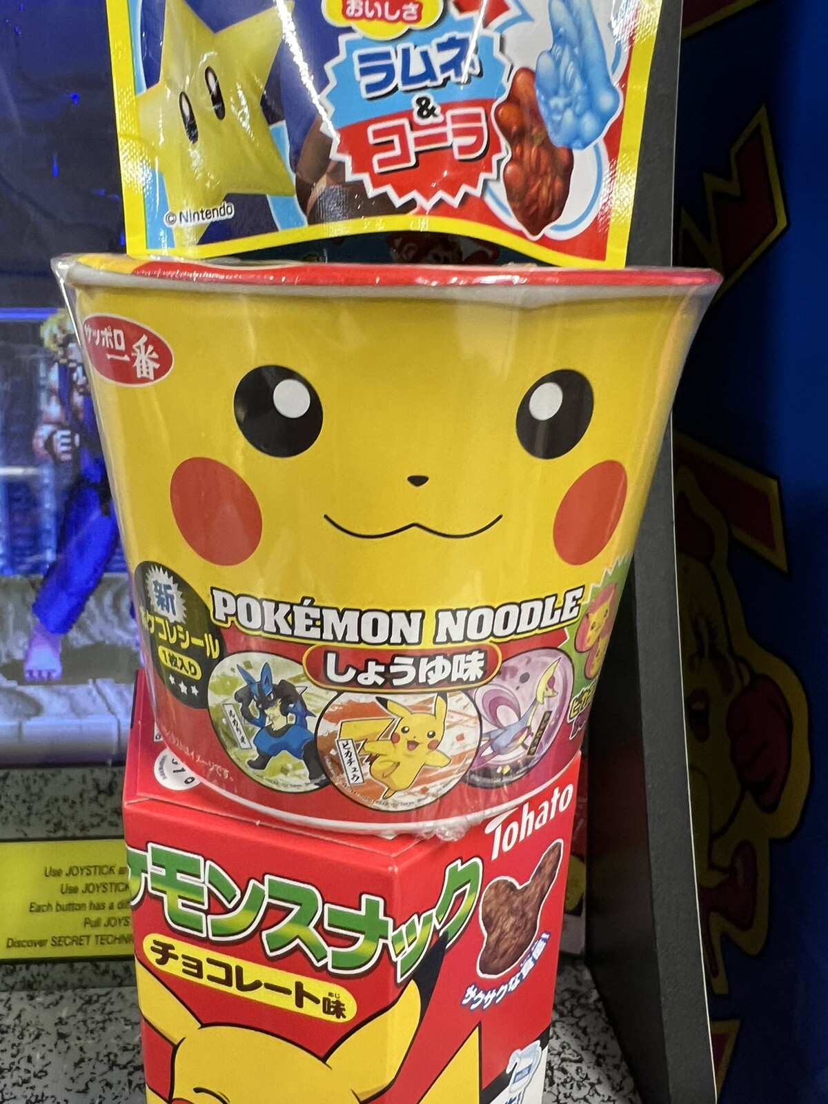 Lot of 3 JP Food Collectibles: Pokemon Noodles + Pikachu Candy + Mario Gummies