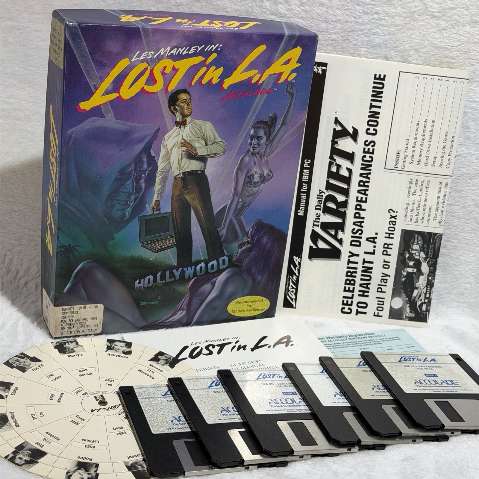 Les Manley Lost in L.A.⭐️Complete CIB⭐️Big Box IBM PC 3.5″ Vintage