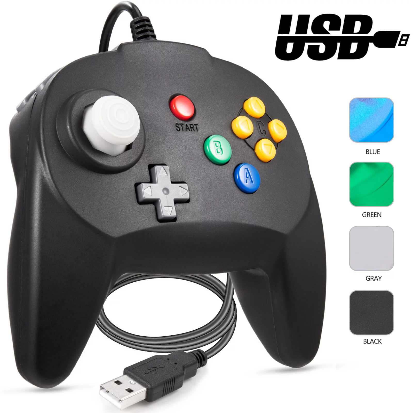 N64 Controller Joystick Gamepad USB Wired for PC & Mac & Raspberry Pi & Linux