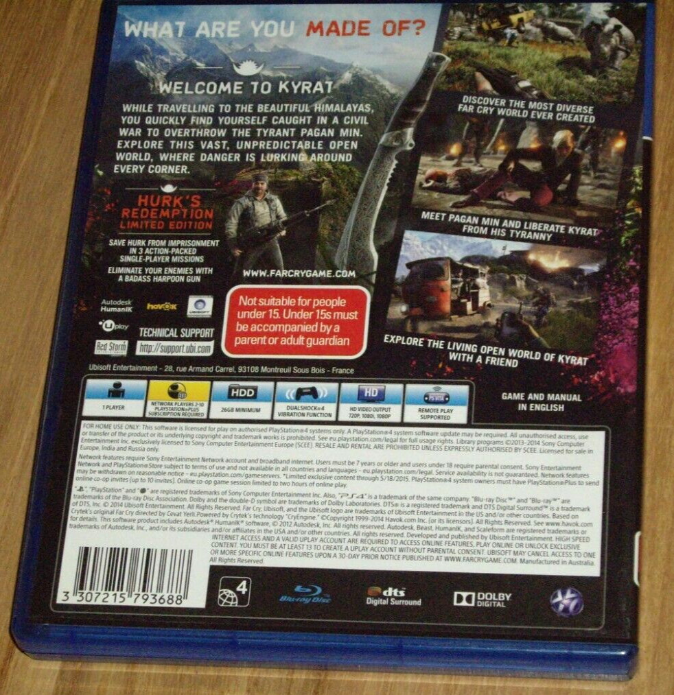 OZ PS4 GAME- PAL ‘ FAR CRY 4 LIMITED EDITION ‘ 2014 EXC