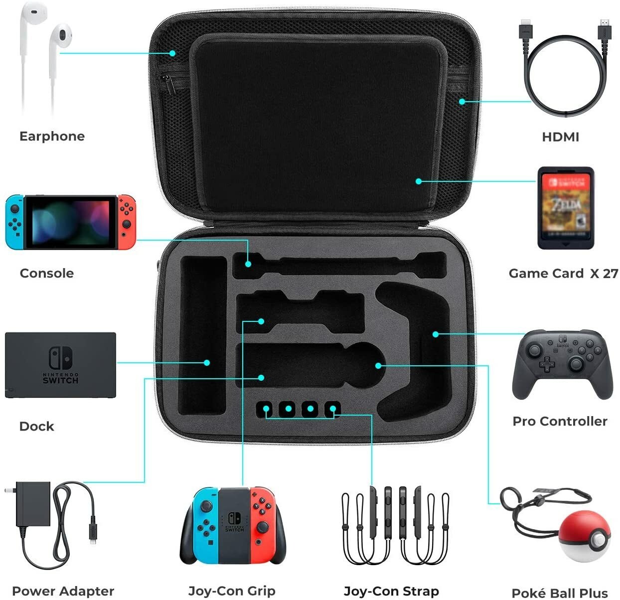 Mumba For Nintendo Switch Carrying Case Large Capacity Hard Travel Friendly Bag