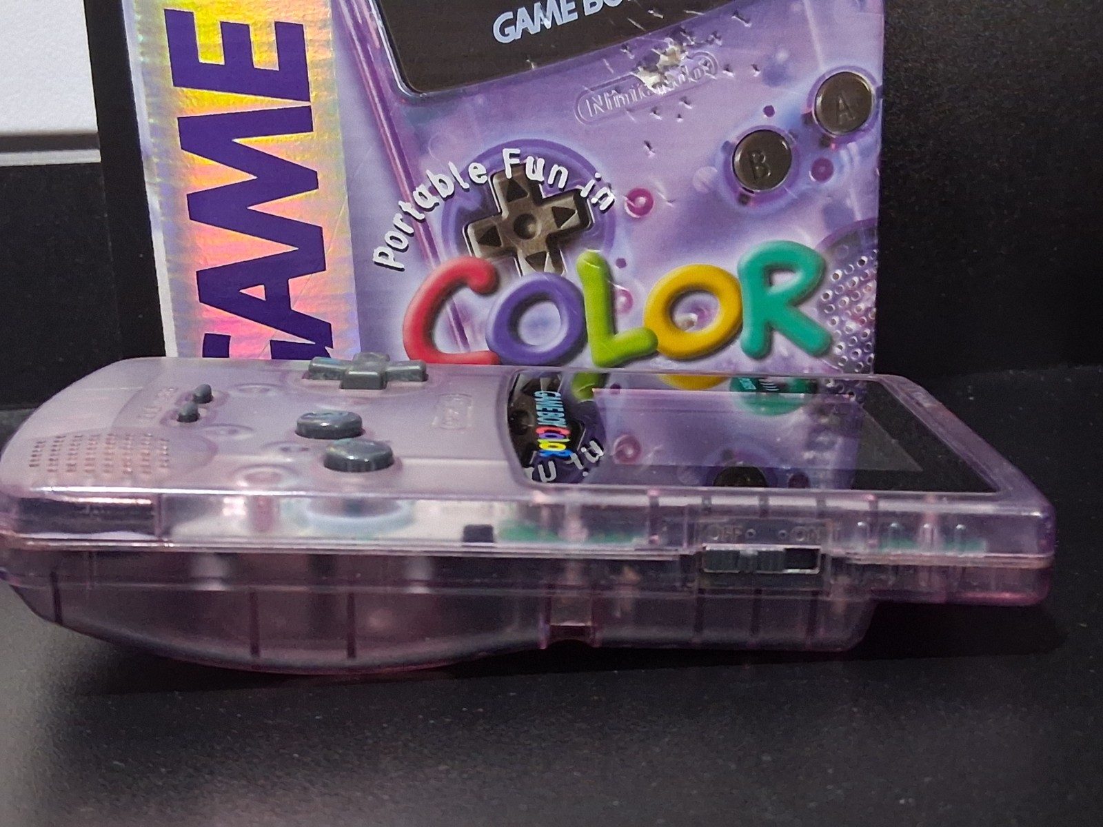 GameBoy Color Atomic Purple Complete In Box Manual CIB W/ GB Golf Cartridge GBC