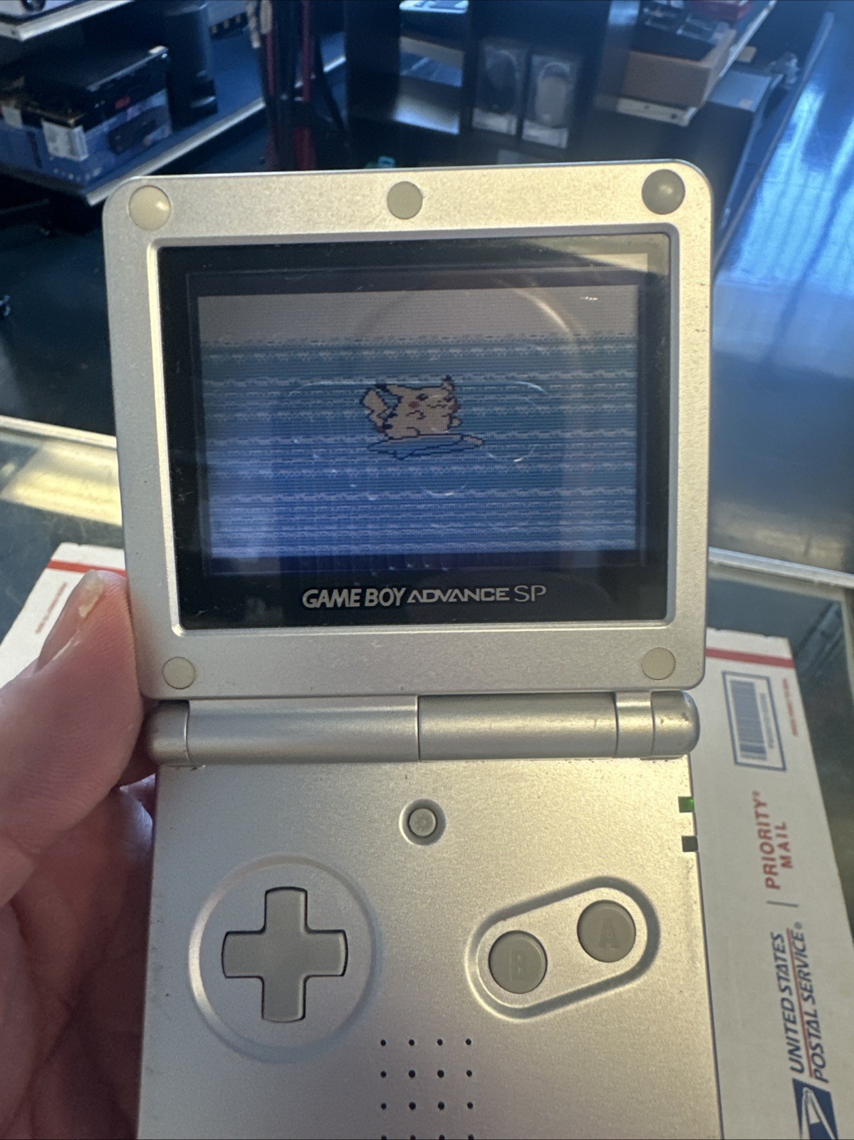 Nintendo Game Boy Advance SP Silver AGS-001 W/ Pokemon Pikachu Edition & Kirby!