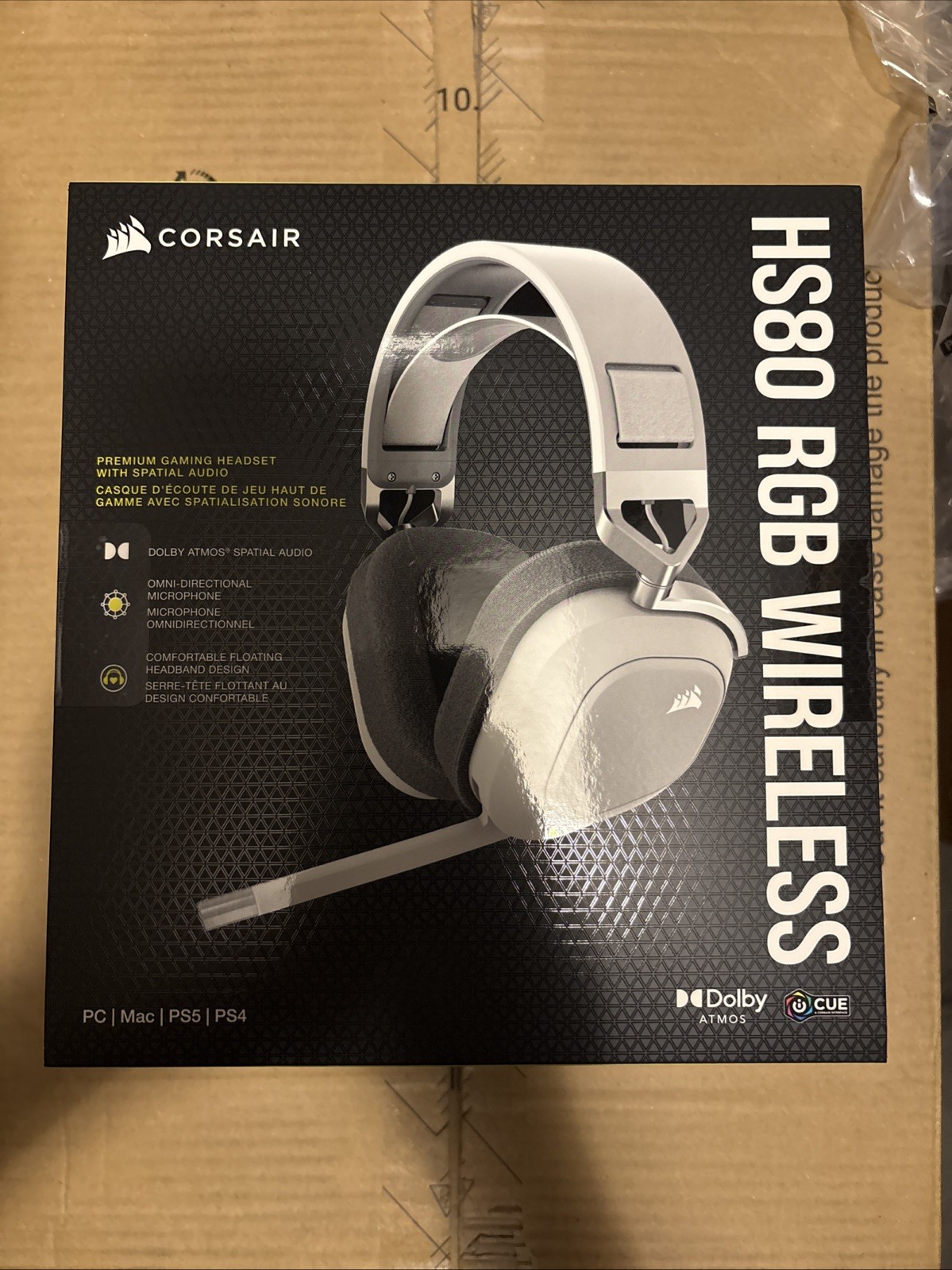 Corsair HS80 RGB Wireless Gaming Headset White Surround Sound RGB Lighting