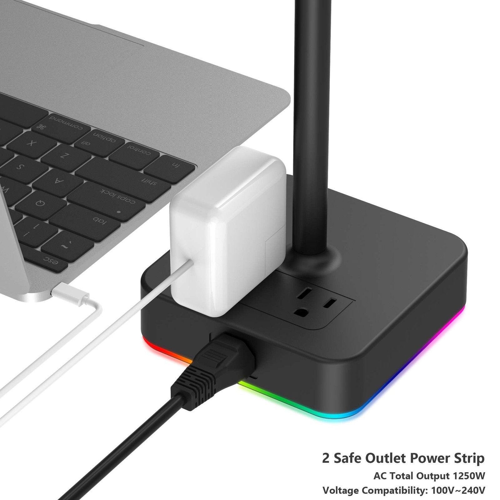 RGB Headphone Stand with USB A&C Charger Desk Gaming Headset Holder Hanger Ra…