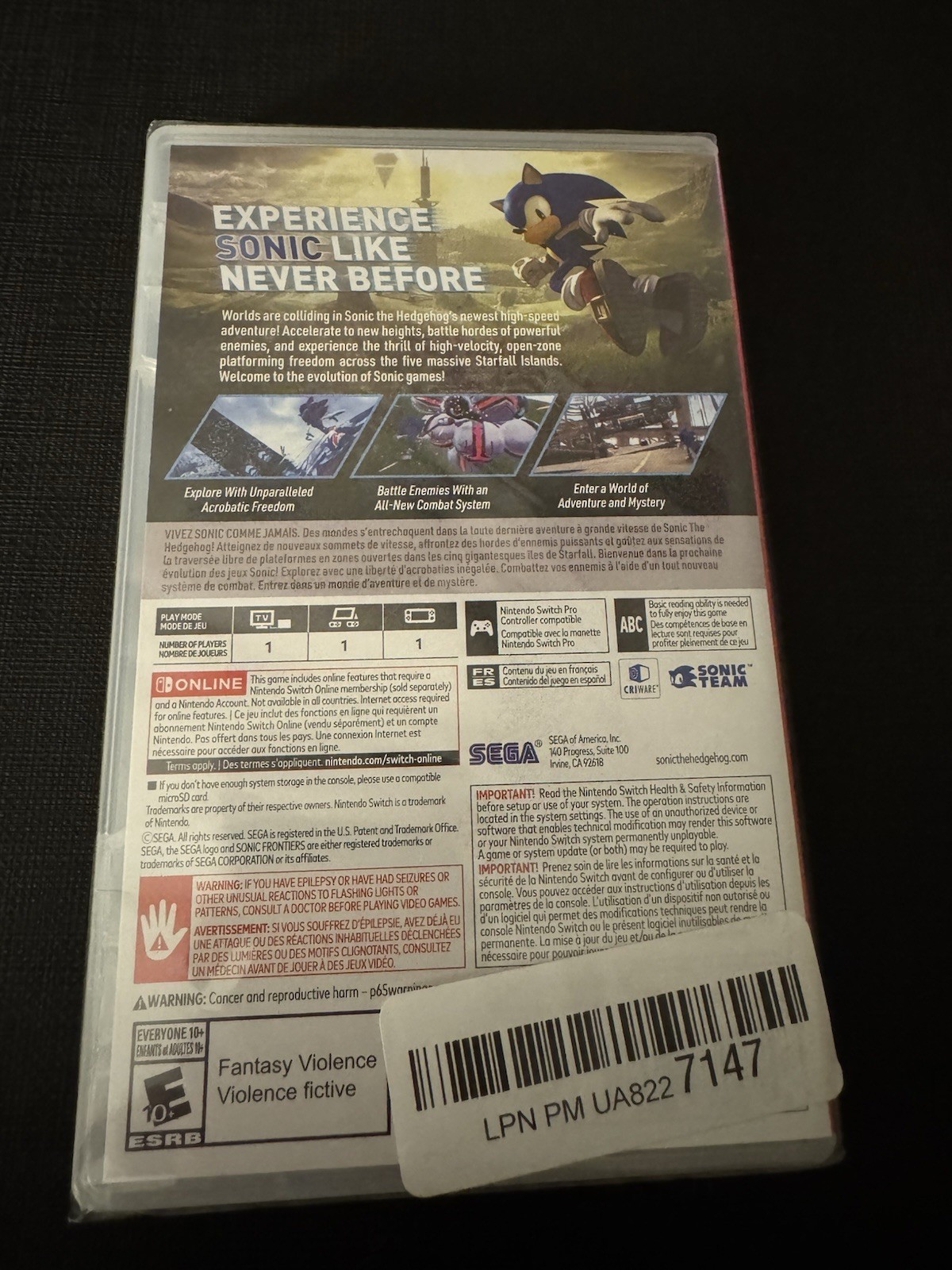 Sonic Frontiers Nintendo Switch Brand New Sealed Game SEGA