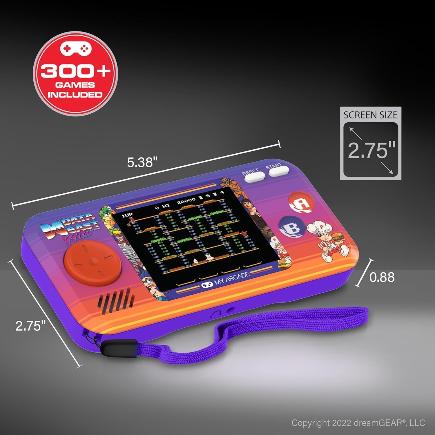 Retro Pocket Player by Data East: 308 Games, Built-In Speakers & Lanyard