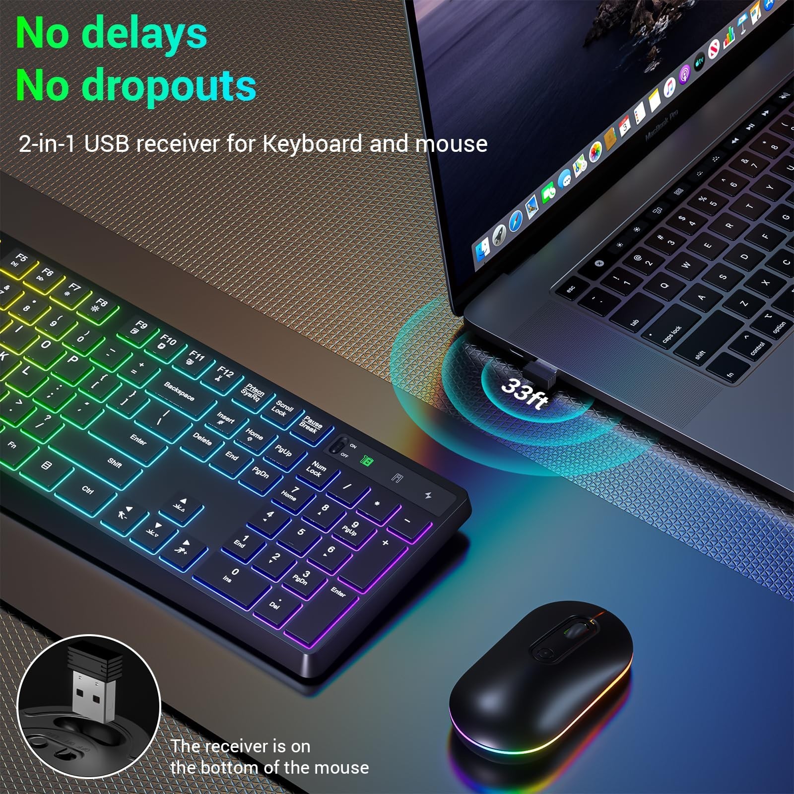 Wireless Keyboard and Mouse Combo, Lovaky 2.4G Full-Sized Ergonomic Keyboard …