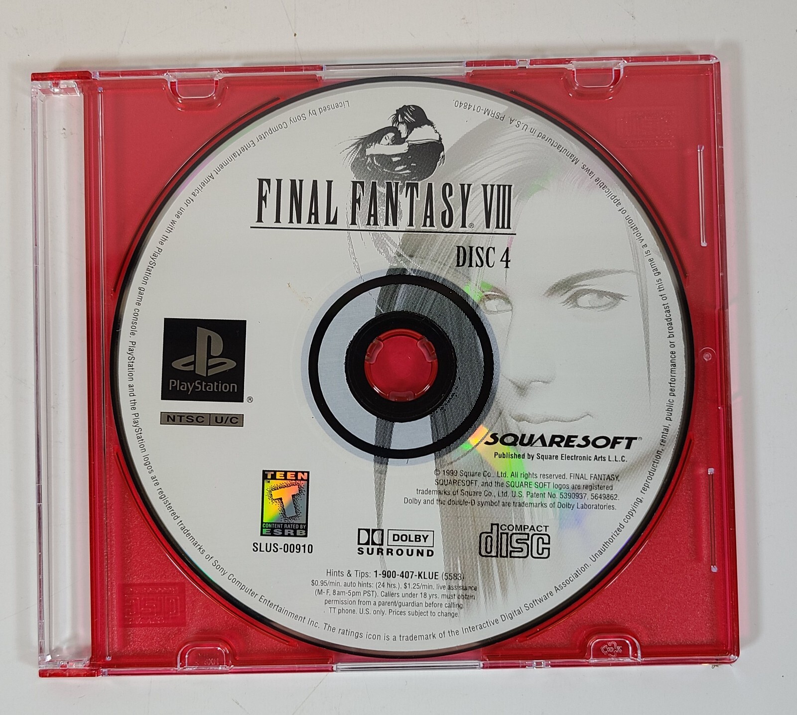 Final Fantasy VIII 8 Sony Playstation 1 PS1 Video Game DISC ONLY DISCS 1 2 3 4