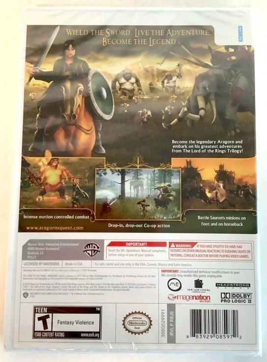 NEW Nintendo Wii THE LORD OF THE RINGS: ARAGON’S QUEST Action Video Game tolkien