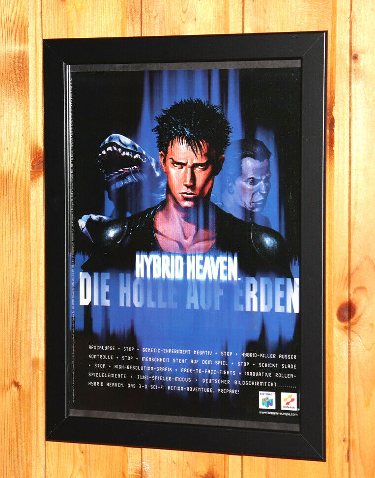 1999 Hybrid Heaven Rare Small Poster / Vintage Ad Page Framed Konami Nintendo 64