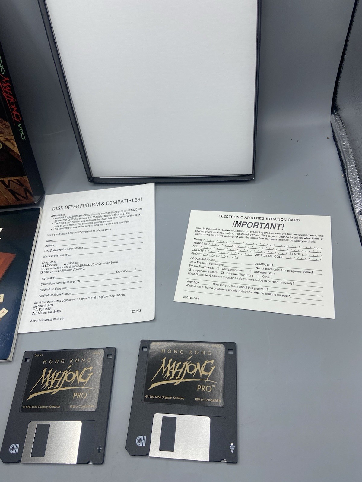 Hong Kong Mahjong Pro 1992 MS-DOS PC 2 Floppy Disks Manual Big box registration