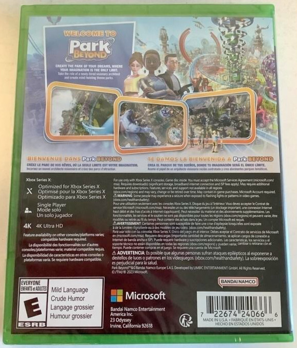 NEW SEALED Xbox Series X One Park Beyond Bandai Namco Video Game Amusement Rides