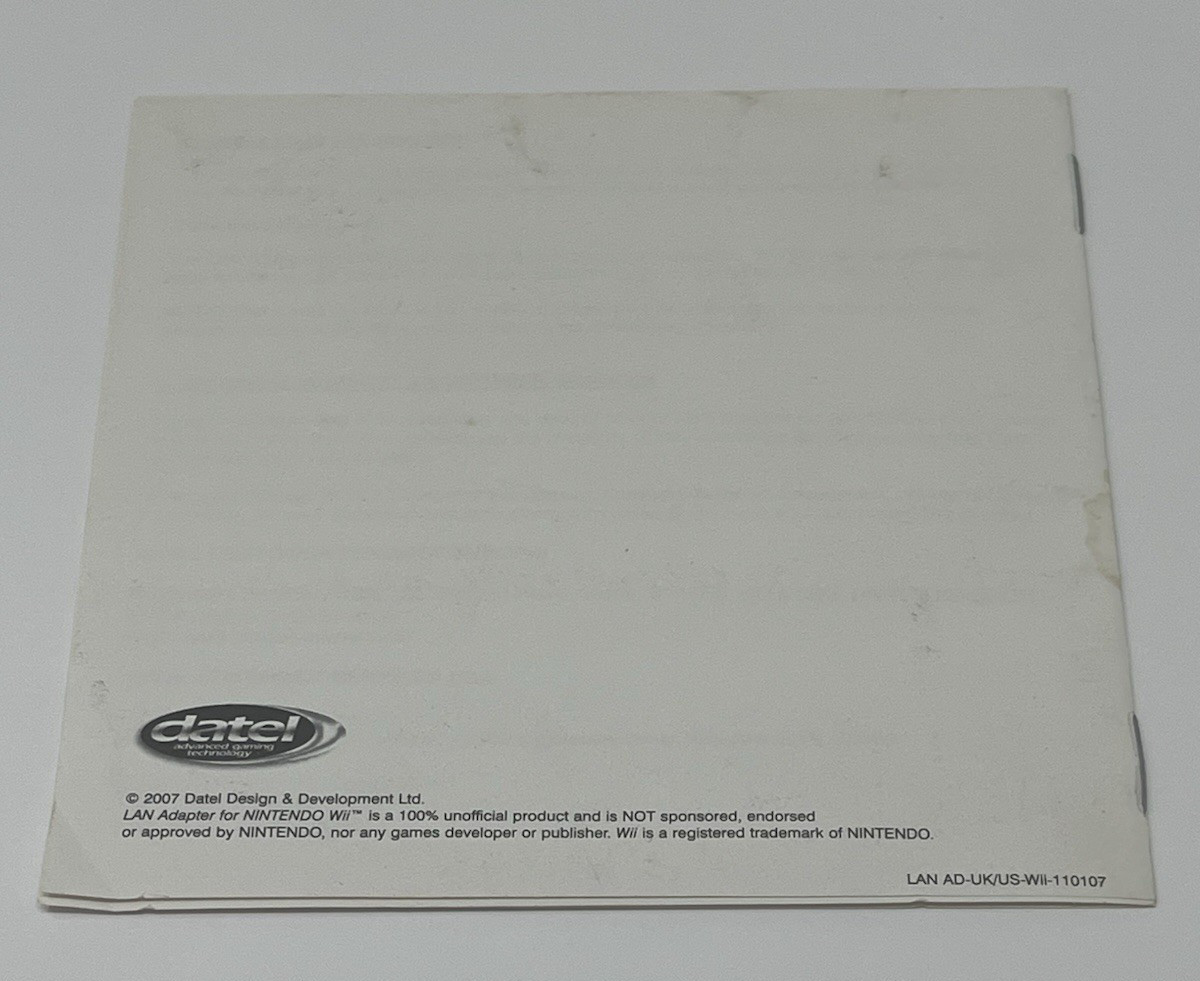 Datel Nintendo Wii LAN Adapter Instructions Booklet User Manual Only