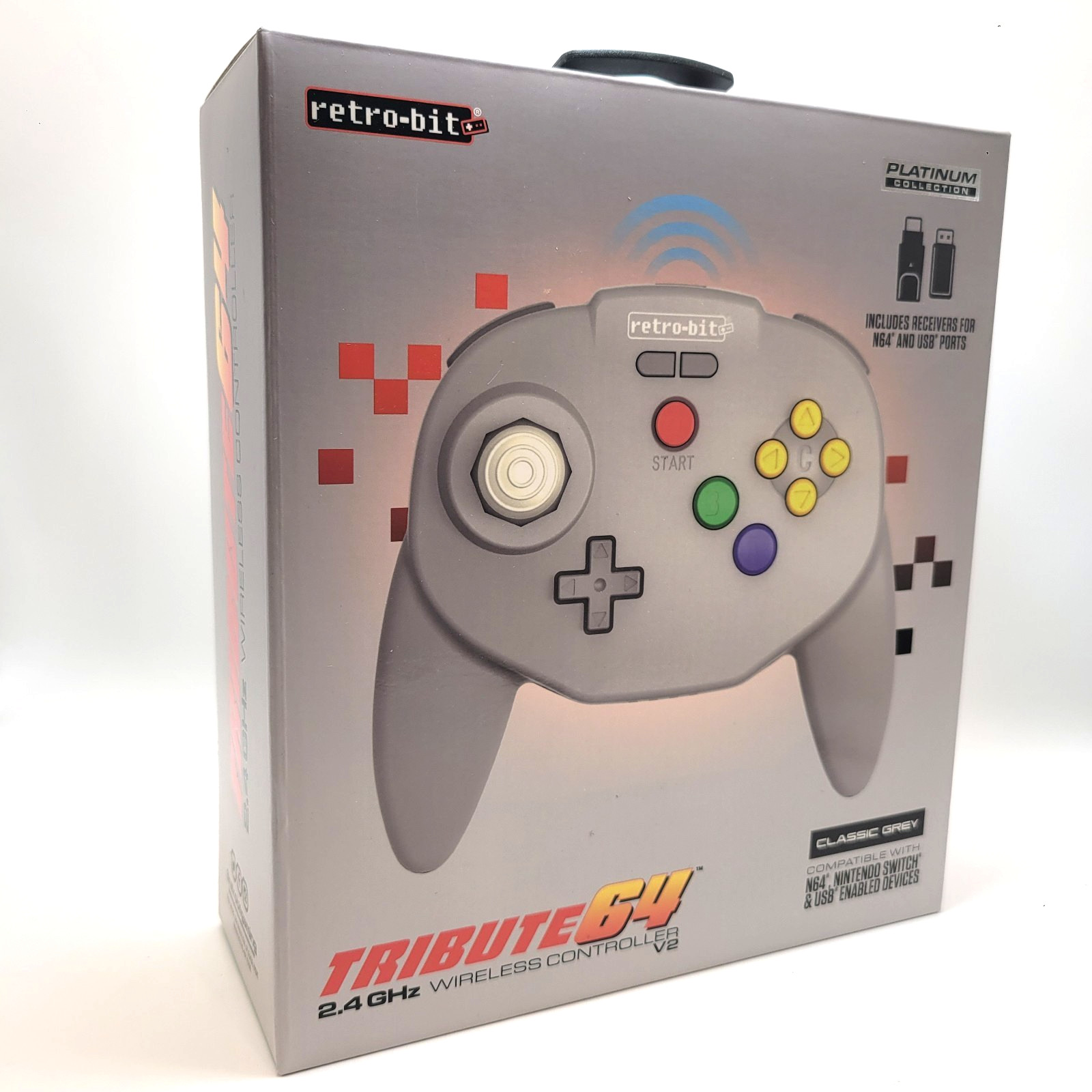 Tribute64 2.4GHz Wireless Controller for N64, Switch, and USB – Classic Gray