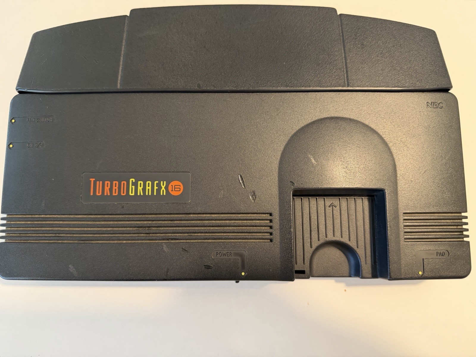 TurboGrafx-16 Black Console w/ TurboPad, Power, RF Switch, Manual – AV issue.