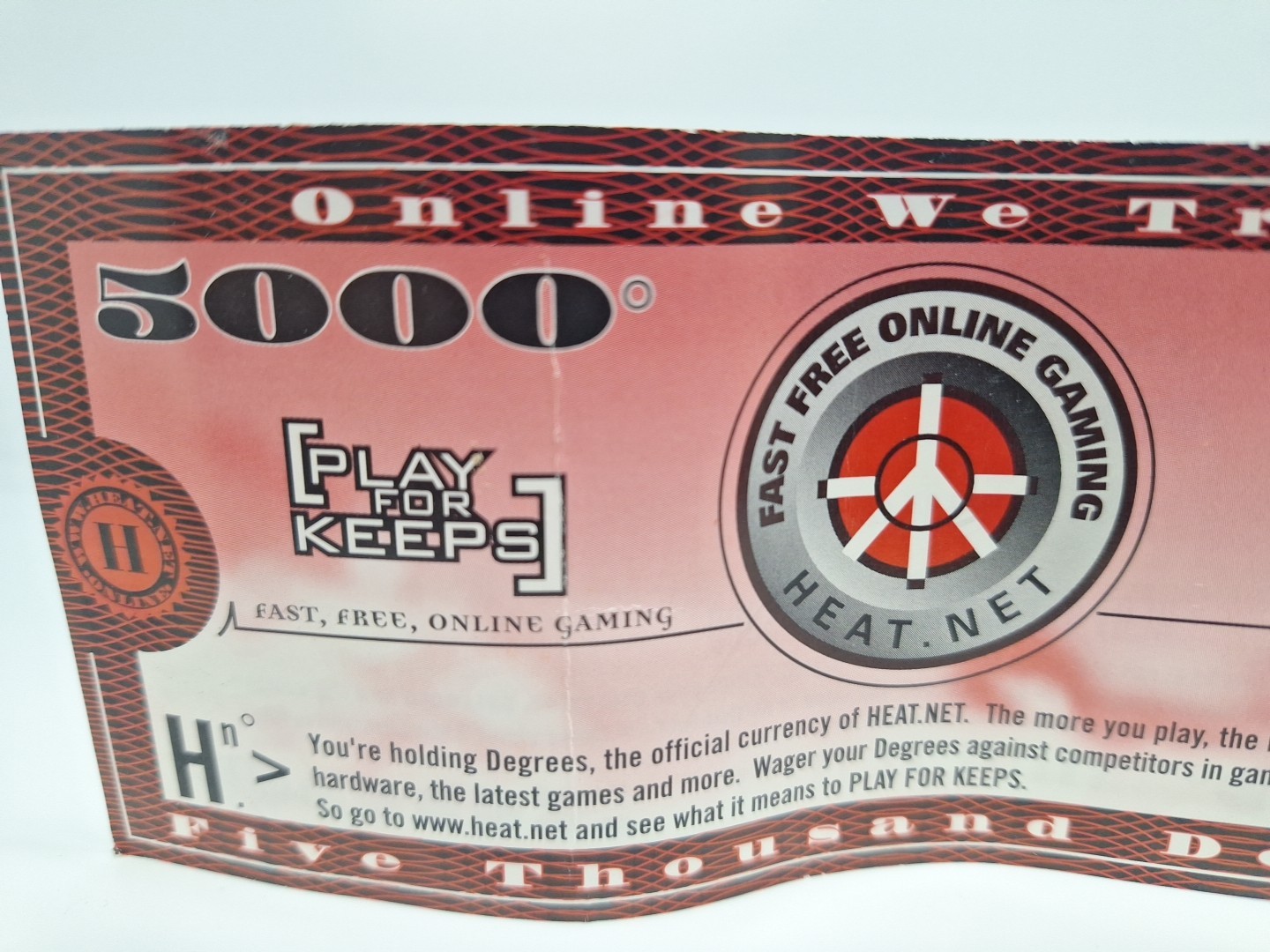 Heat.Net 1998 Segasoft Degrees [5000] (Defunct Online Game Currency *Paper) (O)