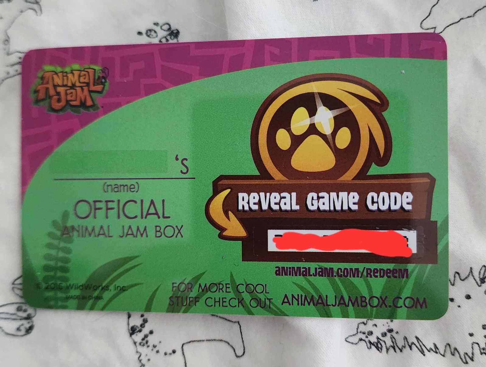 Animal Jam – Winter Box Fox Code Card & Sleeve CULTUREFLY Hft AJ 2016