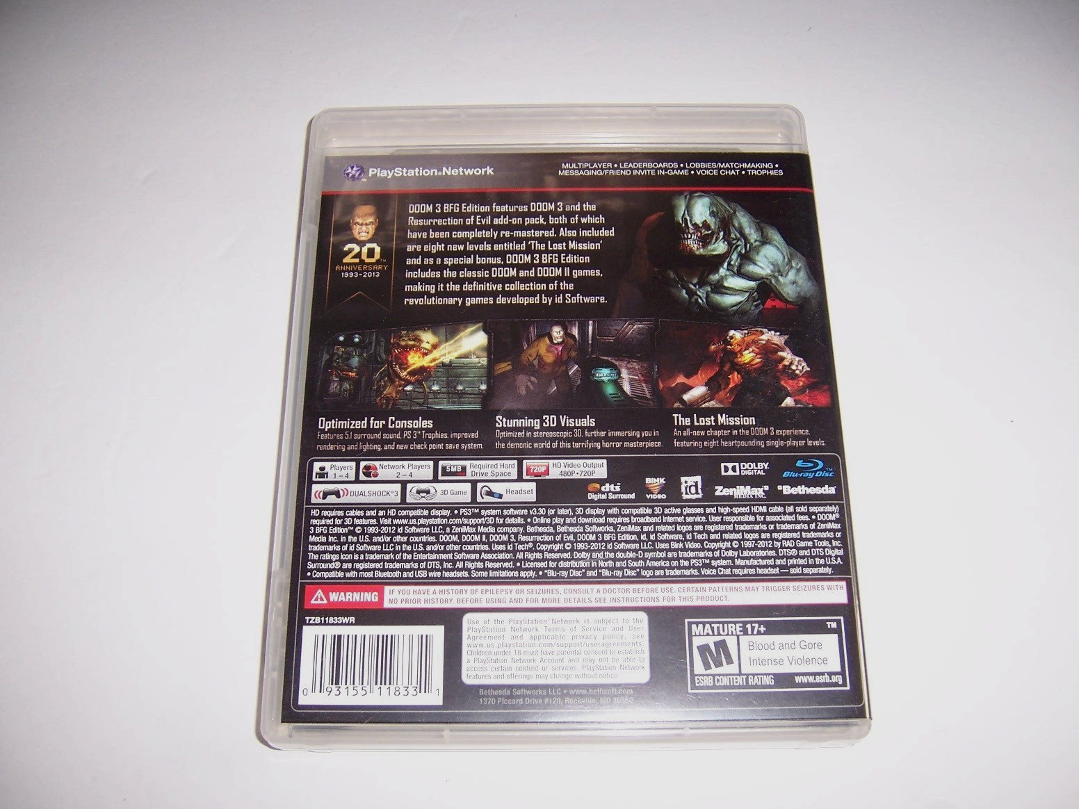 Replacement Authentic Case ONLY – Doom 3 Three BFG Edition – PlayStation 3 PS3