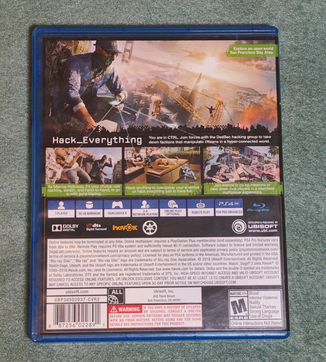 Watch Dogs 2 PlayStation 4 PS4 Ubisoft 3rd Person Used Tested