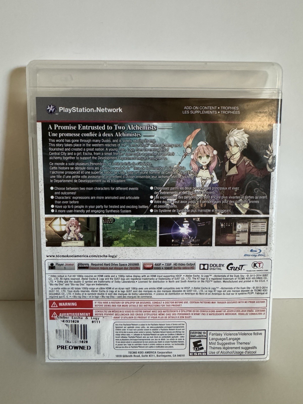 Atelier Escha & Logy: Alchemists of the Dusk Sky (Sony PlayStation 3, 2014) CIB