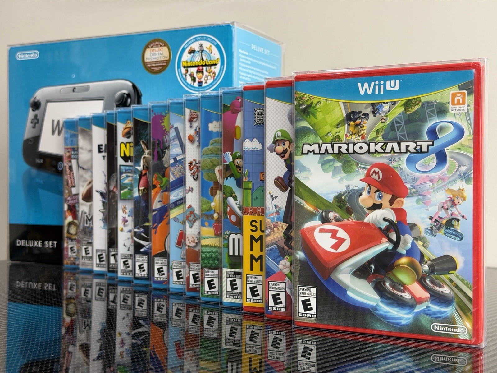 New Nintendo Wii U Deluxe 32GB Black Console CIB Complete 15 Sealed Games Rare