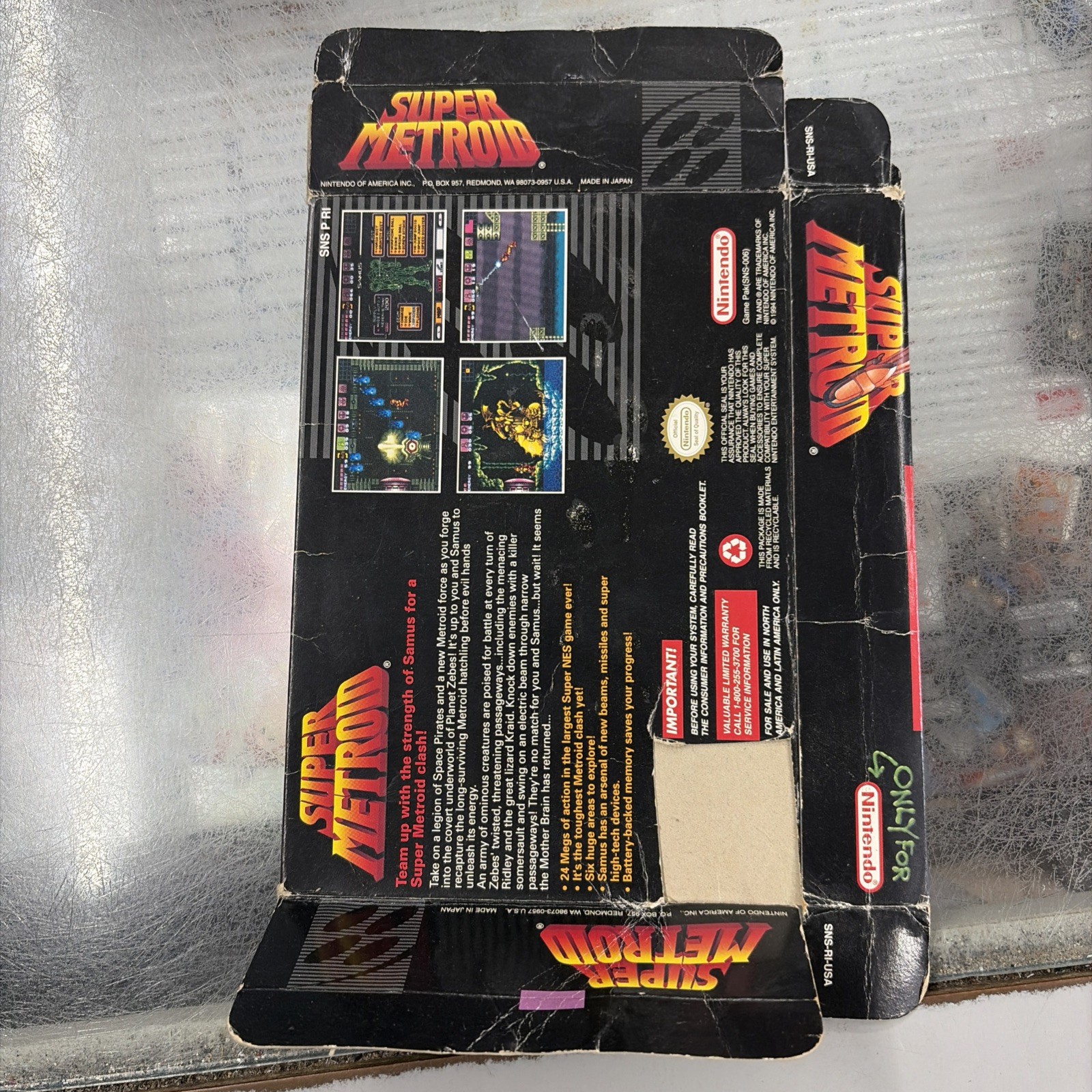 Super Metroid (Super Nintendo | SNES) Authentic BOX ONLY UPC Cut Out