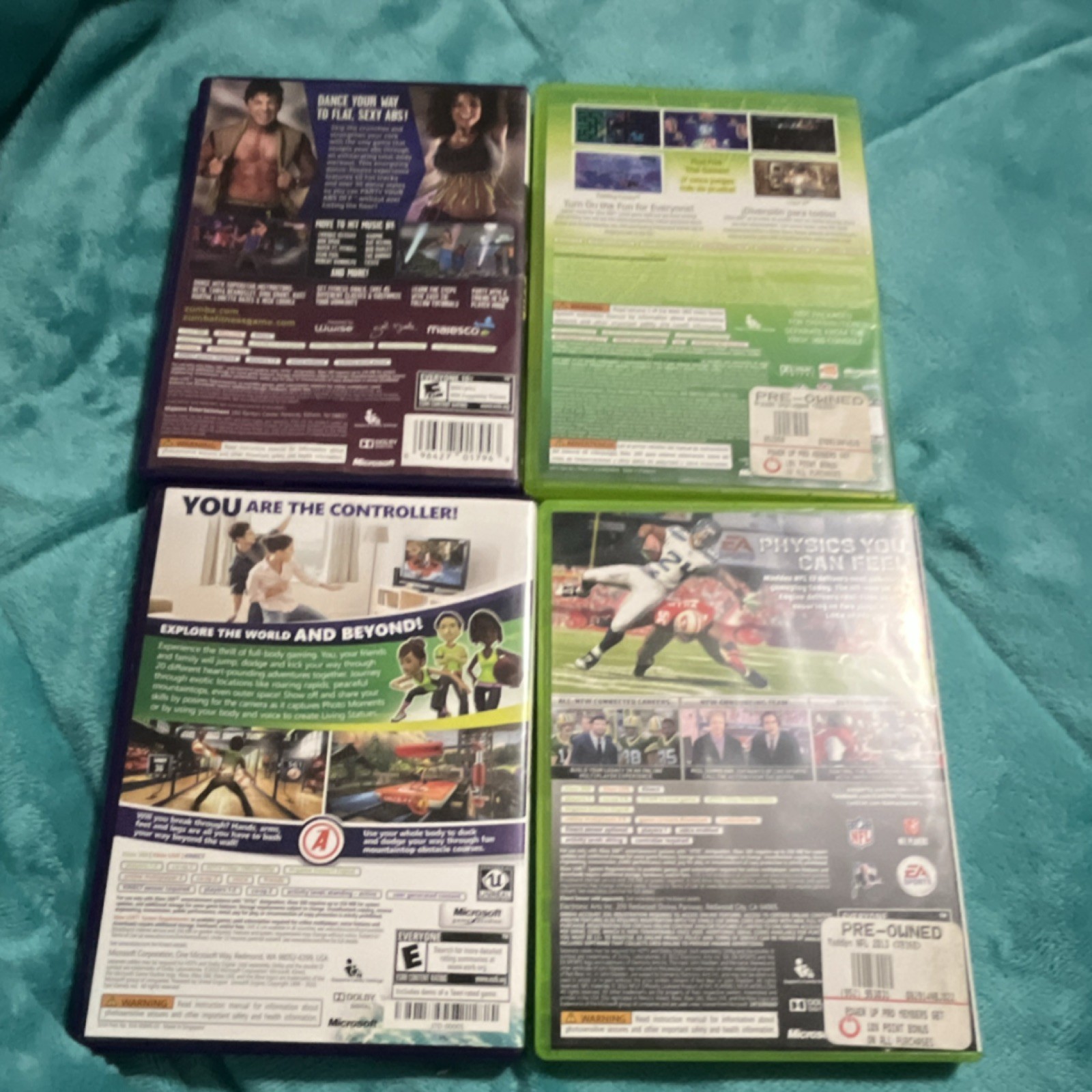Xbox 360 Game Lot Zumba Fitness Core, Kinect Adventures, Arcade, Madden NFL