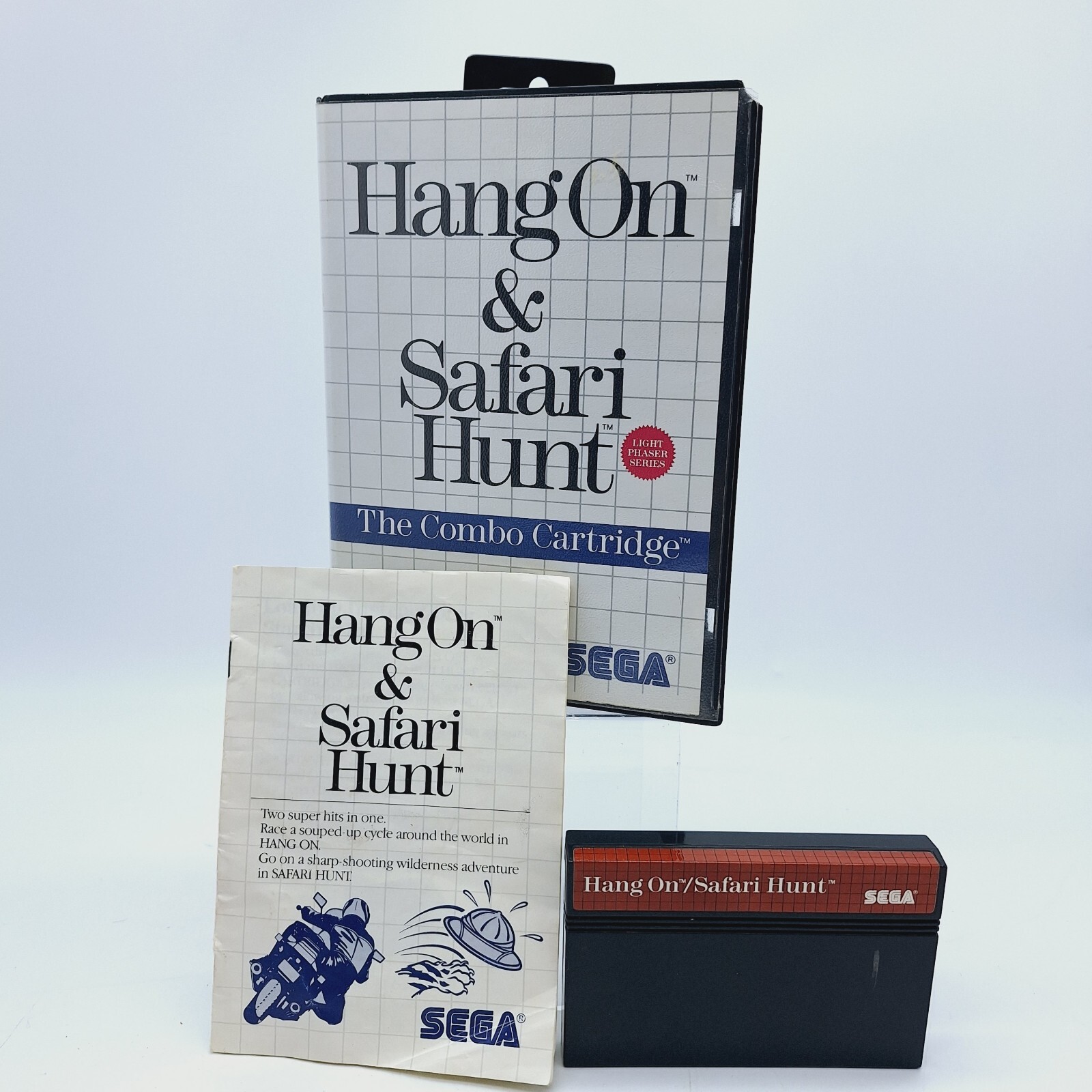 Hang-On / Safari Hunt (Sega Master) Cartridge Case and Manual CIB