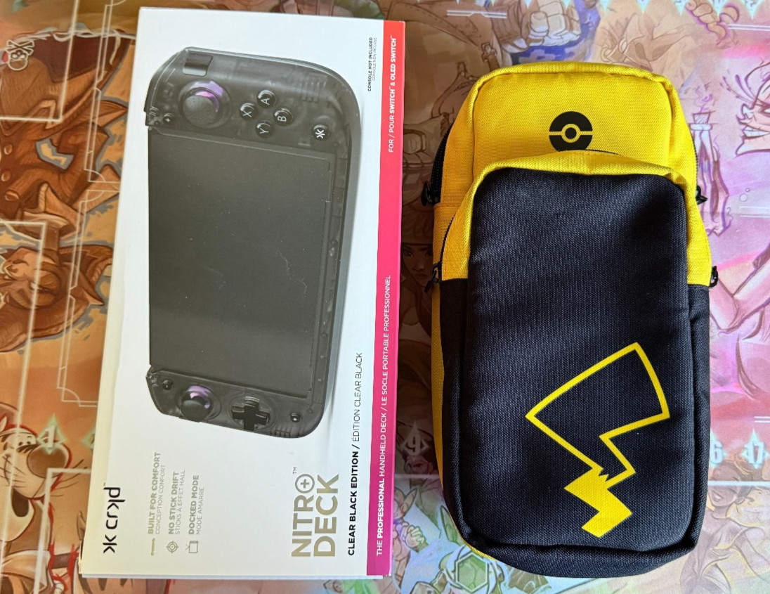 CRKD Nitro Deck+ Handheld Pro + swappable thumb sticks + Pokemon Travel Bag Hori
