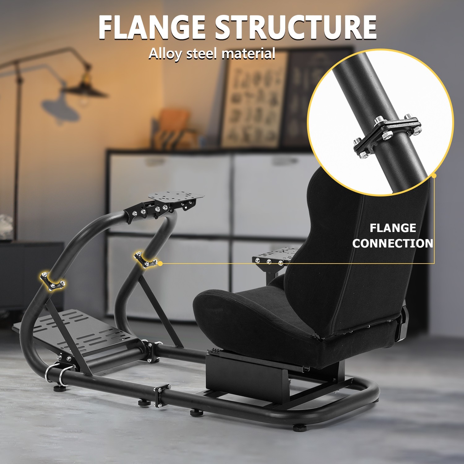 Marada Racing Simulator Cockpit with Black Seat fit Logitech G29 G923 G920 T300