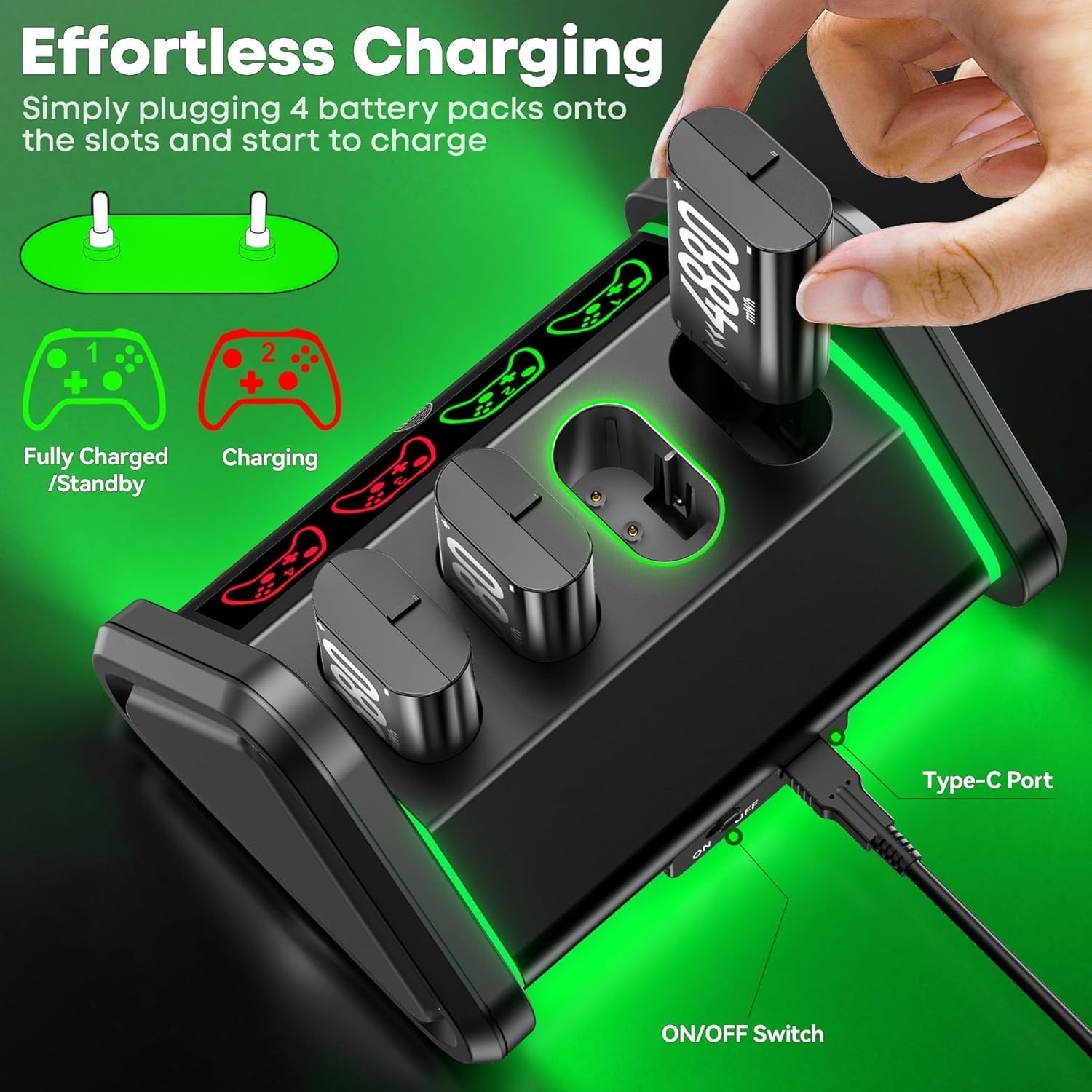 Rechargeable Battery for Xbox One/Series X/S, 4 x 4880mWh Xbox Batteries, Xbx…