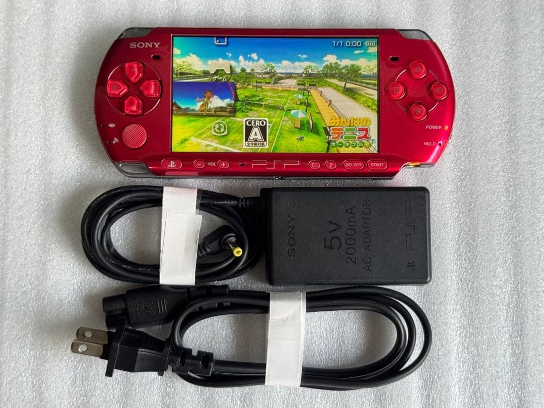 Excellent Sony PSP-3000 Red Console , Charger, memory card Tested