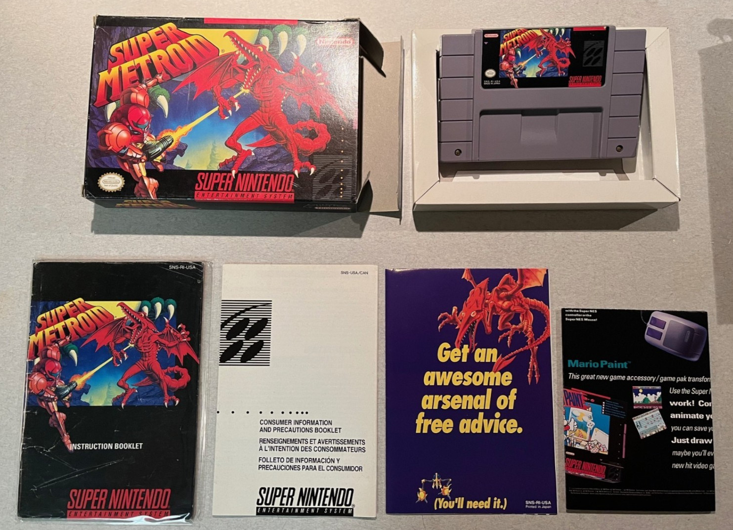 SNES Super Metroid CIB + Inserts Good Condition / Clean & Tested