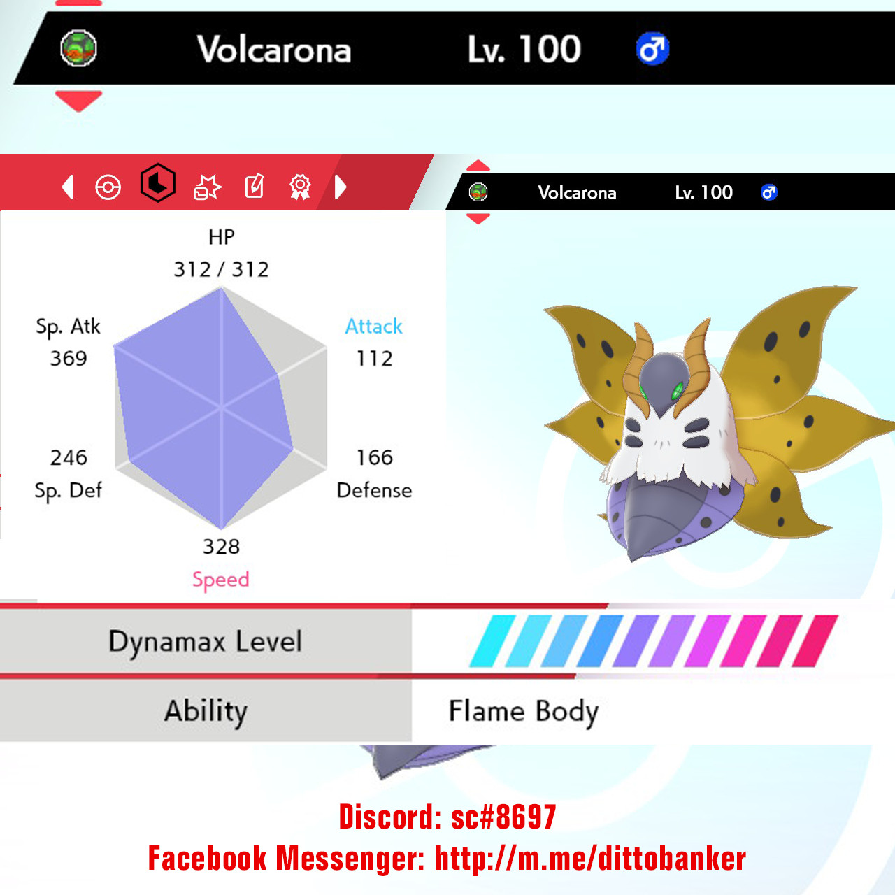 Pokemon Sword/Shield 6IV ULTRA SHINY Volcarona / Flame Body / Timid