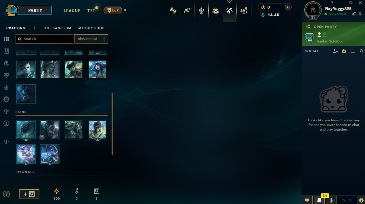 League of Legends LoL Eune Lvl 31 Unranked 14.4K Be 6 Skin Shards 20