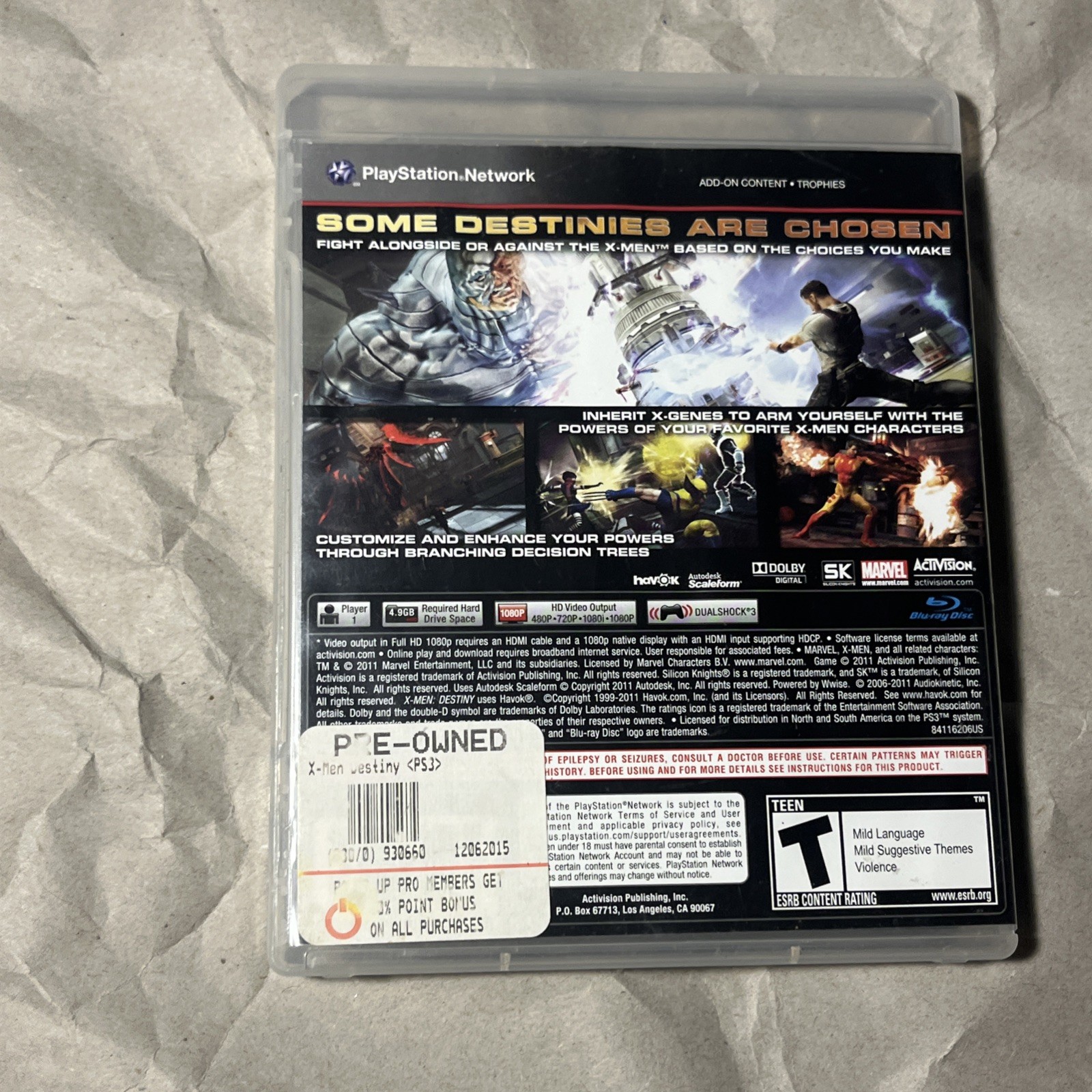 X-Men: Destiny (Sony PlayStation 3, 2011, Tested Working, CIB) Marvel