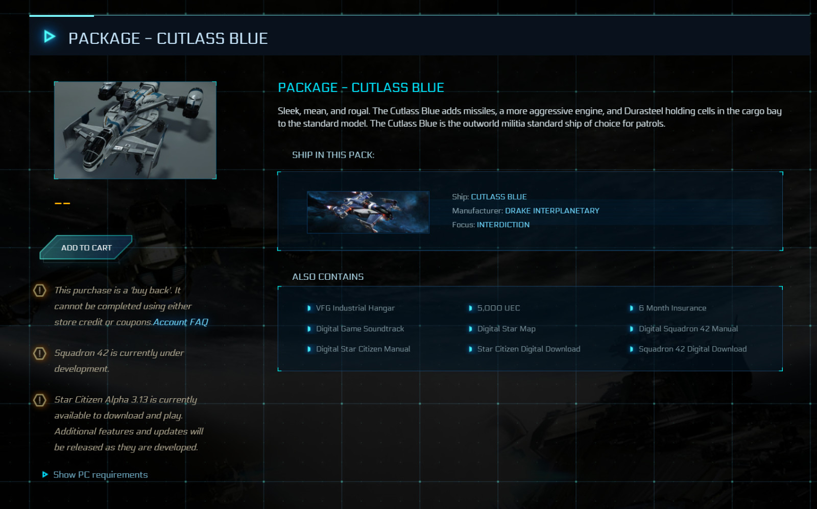 Star Citizen- CUTLASS BLUE GAME PACKAGE