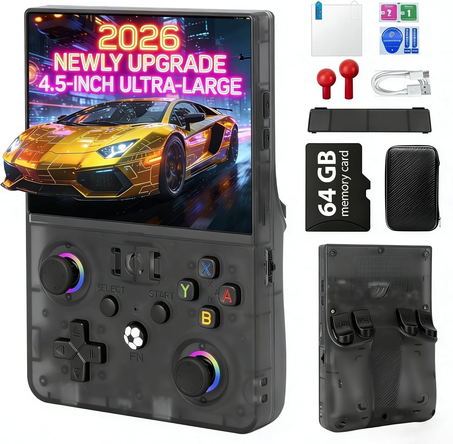 R36MAX Ⅱ Game Console – 4.5″ High-Def Screen, 18,000+ Classic Games in Black