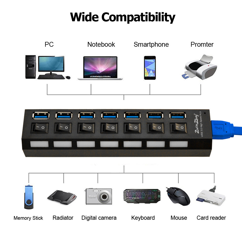 For PS4/Slim/Pro Hub 4/7Port USB 3.0 High Speed Extension Charger Adapter Switch