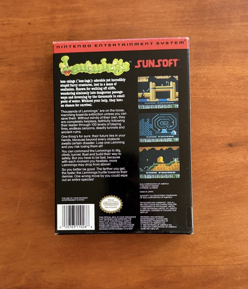 Lemmings (Nintendo NES) Excellent CIB Complete w/ Inserts & Tested Ships Fast