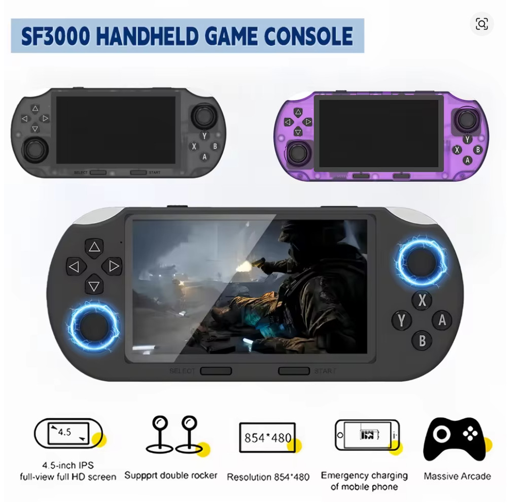 SF3000 Handheld Retro Gaming Console,Video Emulator Console IPS With 20000 Games