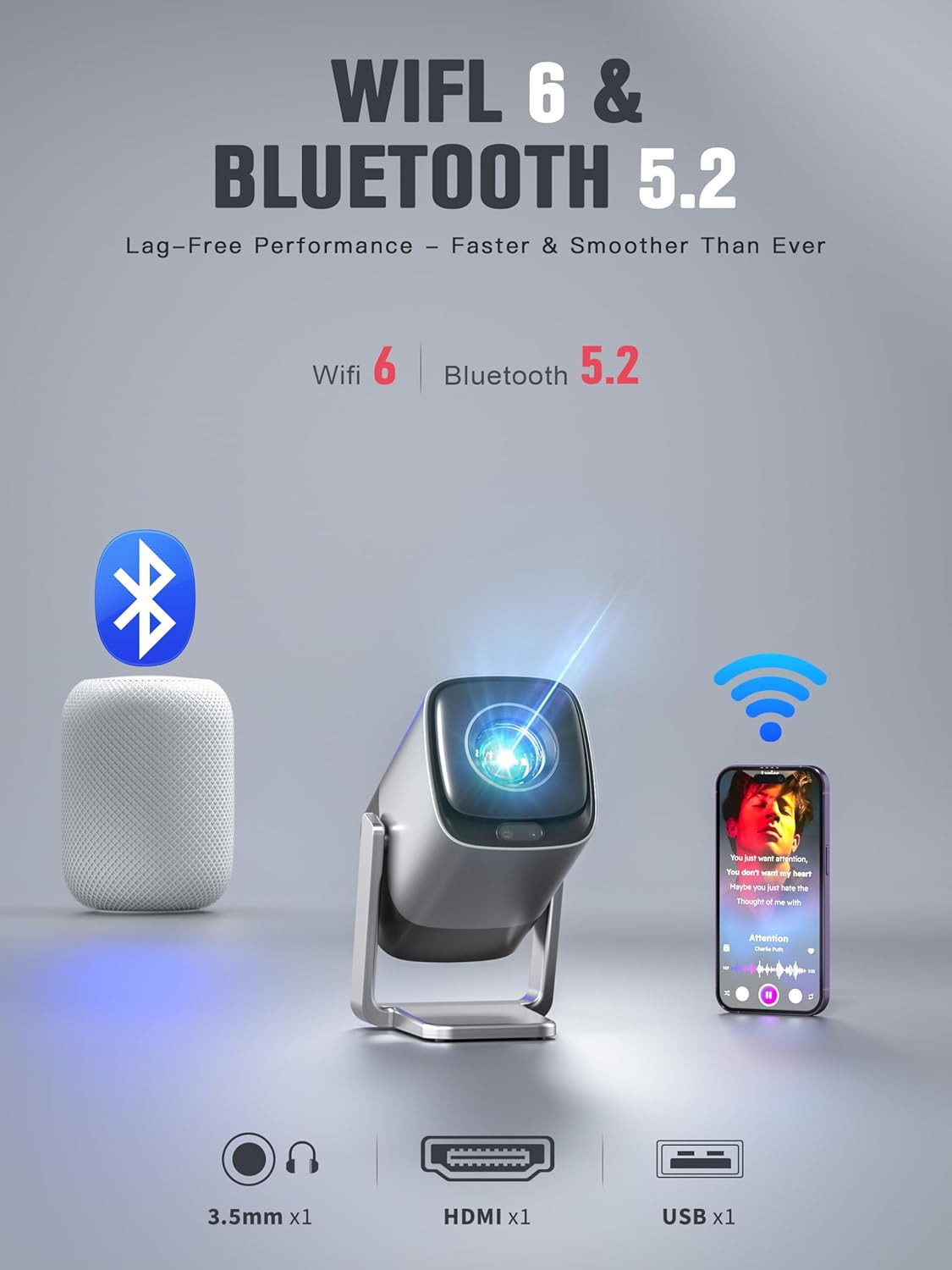 [Compatible with Netflix & TOF Real-Time Focus] Mini Projector with Wifi and Blu