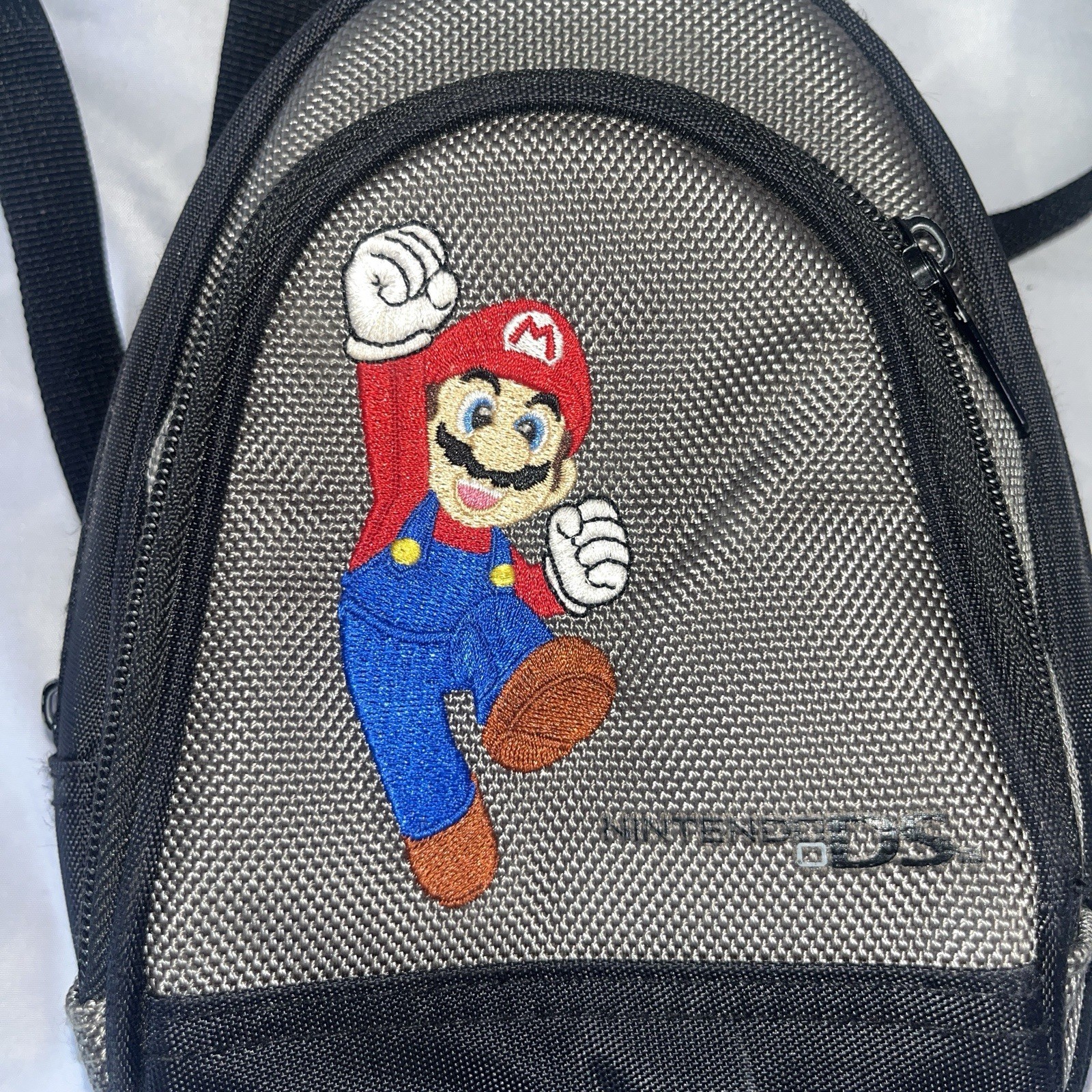 Official Nintendo DS Embroidered Mario Mini Backpack Carrying Case Black/Grey